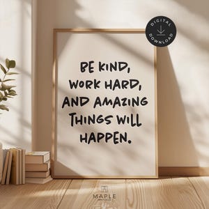 Work Hard Be Kind Printable Quote, Motivational Poster, Retro Office Decor, Home Desk Wall Art, Classroom Decor, Trendy Inspirational Prints