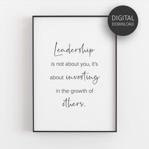 Cita de liderazgo, decoración de oficina motivacional, póster de recursos humanos imprimible, regalo de agradecimiento para el jefe, arte de pared moderno para el lugar de trabajo, impresiones descargables