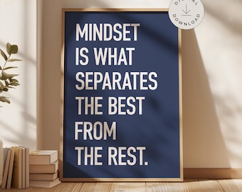 Motivational Wall Art, Growth Mindset Quote Print, Workplace Positivity, Navy Blue Office Decor, Printable Success Posters, Work Inspiration