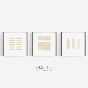Abstrakte Wandkunst, 3er-Set Drucke, warme, neutrale Drucke, bedruckbares ruhiges Dekor, beige quadratische Poster, herunterladbare Schilder, taupefarbenes Aquarell