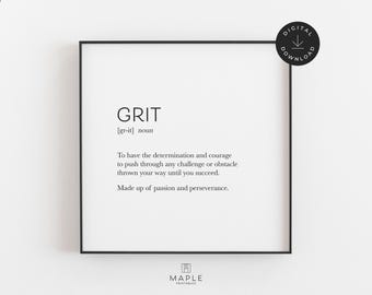 Grit Definition Poster, Printable Office Decor, Inspirational Wall Art, Motivational Quote, Determination Print, Perseverance Sign, Success