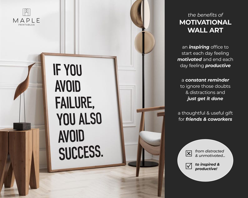 Motivational Wall Art, Printable Success Posters, Growth Mindset Quote Print, Home Office Decor, Workplace Motivation, Work Hard Inspiration image 4
