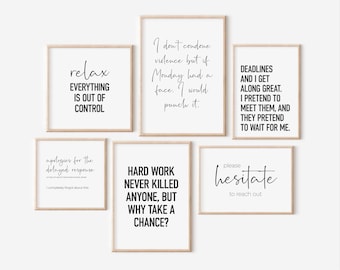 Funny Office Decor Set of 6 Prints, Printable Sarcastic Quotes for Workplace, Home Office Wall Art for Women, Witty Office Gallery Wall