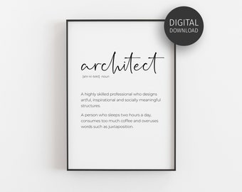 Architect Definition Print, Architect Graduate, Architect Gift Ideas, Funny Office Decor, Future Architect Poster, Downloadable Wall Art