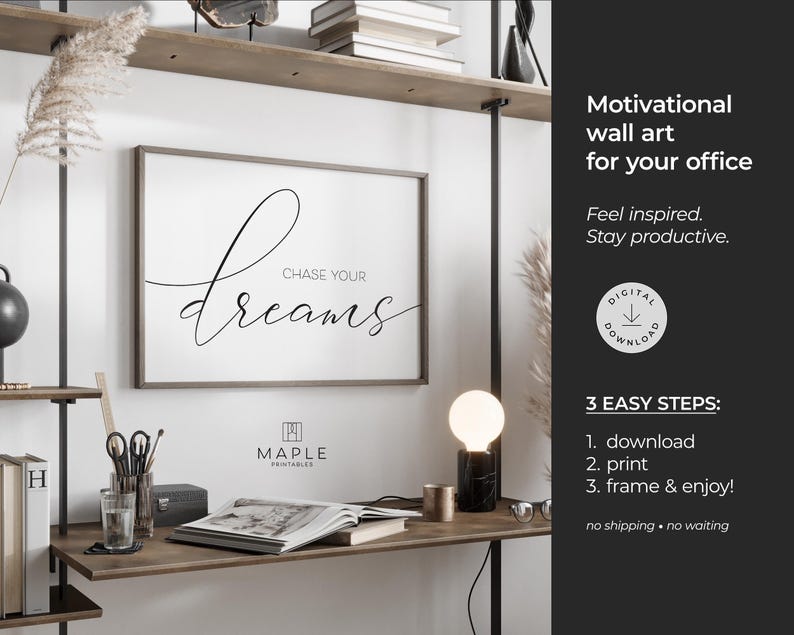 Chase Your Dreams, Dream Big, Downloadable Prints, Kids Room Decor, Inspirational Poster, Printable Wall Art, Nursery Decor, Calligraphy Art image 2