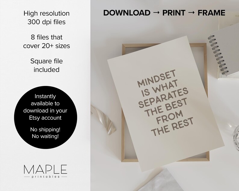 Motivational Wall Art Print, Beige Retro Home Office Decor, Positive