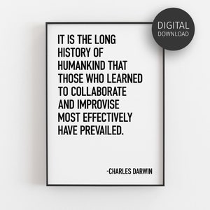 Office Wall Art, Printable Charles Darwin Quote, Teamwork Poster, Office Decor Print, Motivational Team Sign, Inspirational Workplace Prints