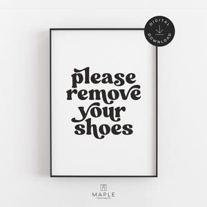 Panneau Veuillez retirer vos chaussures, Imprimable pas de chaussures, Pas de chaussures à la maison, Impressions téléchargeables, Panneau d'entrée, Poster rétro, Présentation de l'immobilier