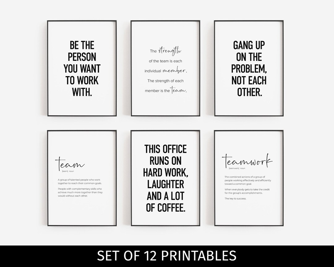 Team Office Decor, Set of 12 PRINTABLES, Teamwork Wall Art ...