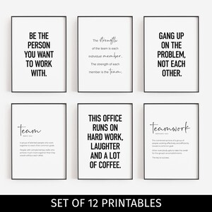 Team Office Decor, Set of 12 PRINTABLES, Teamwork Wall Art, Motivational Work Quotes, Workplace Positivity, Definition Posters, Staff Room