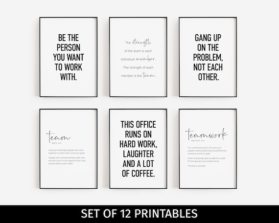 Team Office Decor, Set of 12 PRINTABLES, Teamwork Wall Art, Motivational Work Quotes, Workplace Positivity, Definition Posters, Staff Room