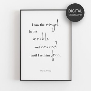 Michelangelo Quote, Downloadable Print, Artsy Prints, Sculpture Wall Art, Angel Art, Printable Wall Art, Art Studio Decor, Minimalist Poster