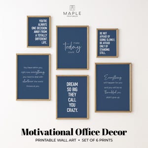 Motivational Posters, Blue Printable Wall Art for Office Decor, Inspirational Quotes for Women Empowerment, Modern Work Motivation Prints