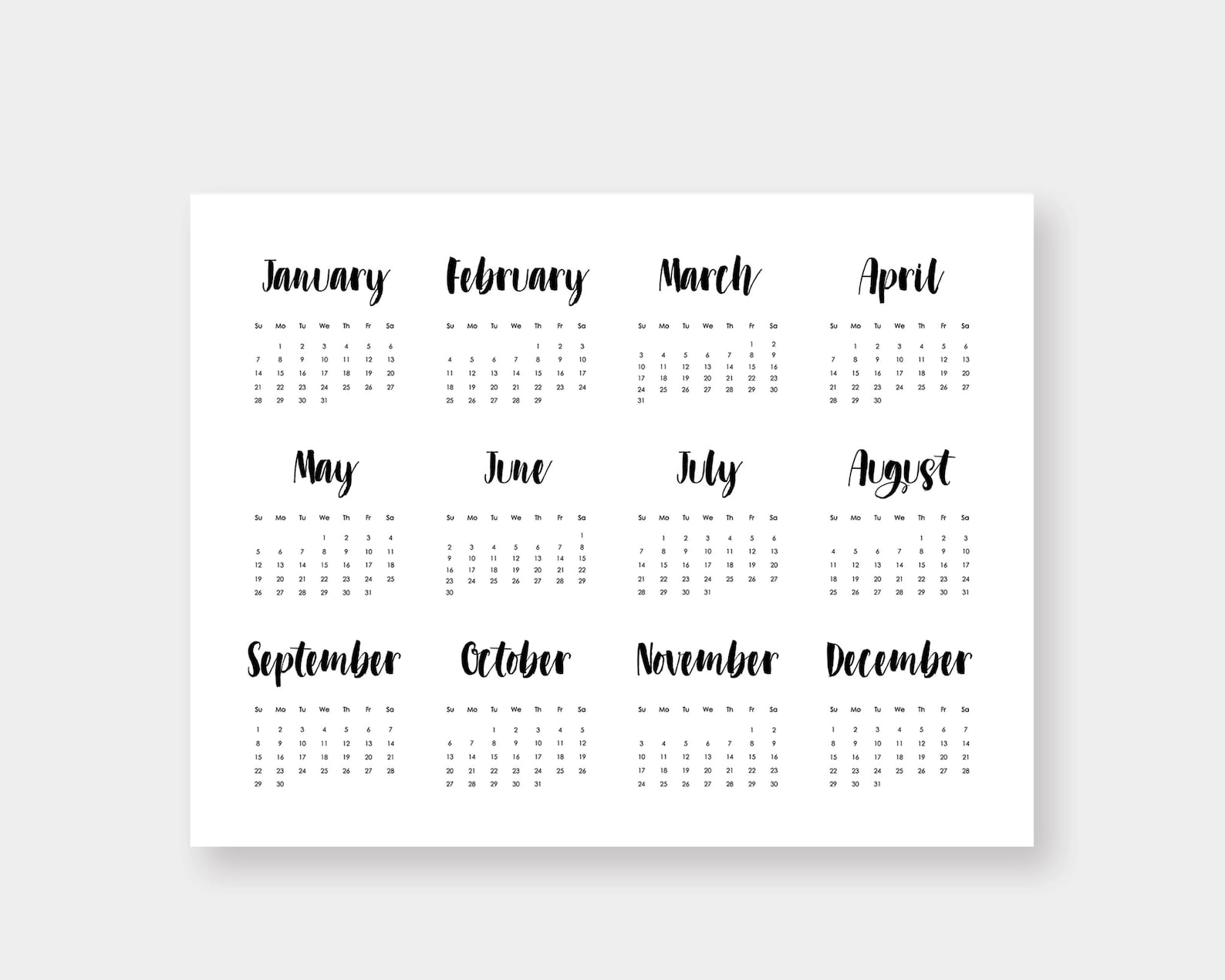 2024 Printable Calendar at A Glance Monthly Calendar 5x5 and - Etsy