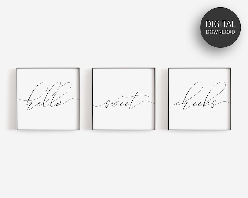 Toilet Art Funny Bathroom Print Calligraphy Downloadable Print Printable Wall Art Minimalist Poster Hello Sweet Cheeks Bathroom Decor