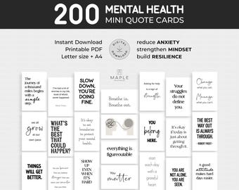 200 Mental Health Mini Quote Cards: Anxiety Flash Cards for Encouragement, Therapy Office Decor, Self-Care Affirmations (Printable PDF)