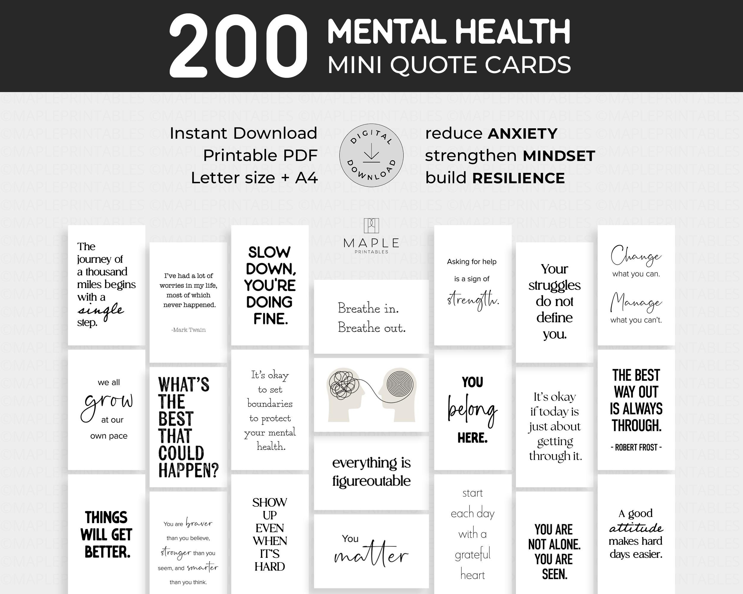 200 Mental Health Mini Quote Cards: Anxiety Flash Cards for ...