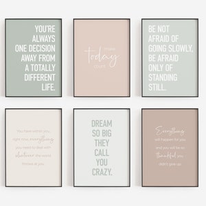 Citas motivacionales sobre la vida, Juego de 6 impresiones de oficina para mujeres, Arte de pared imprimible para motivación, Pósteres inspiradores para decoración del hogar