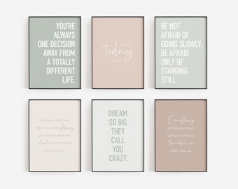 Motivational Quotes About Life, Set of 6 Office Prints for Women, Printable Wall Art for Motivation, Inspirational Posters for Home Decor
