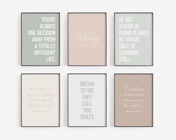 Motivational Quotes About Life, Set of 6 Office Prints for Women, Printable Wall Art for Motivation, Inspirational Posters for Home Decor