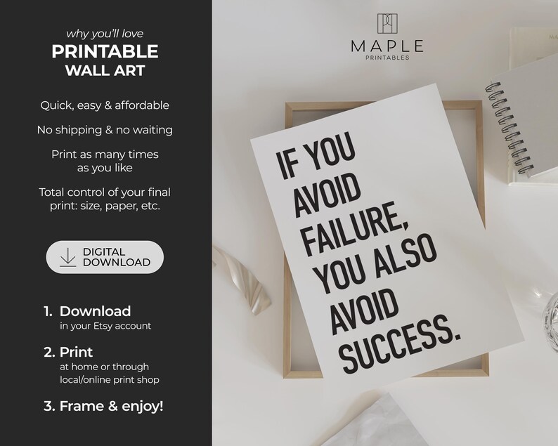 Motivational Wall Art, Printable Success Posters, Growth Mindset Quote Print, Home Office Decor, Workplace Motivation, Work Hard Inspiration image 8