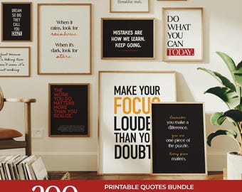May include: A collection of framed wall art prints featuring various motivational quotes in black, white, and red text. The prints include phrases like "Everything is figureoutable," "Show up. Be kind. Do your best," and "Make your focus louder than your doubts."