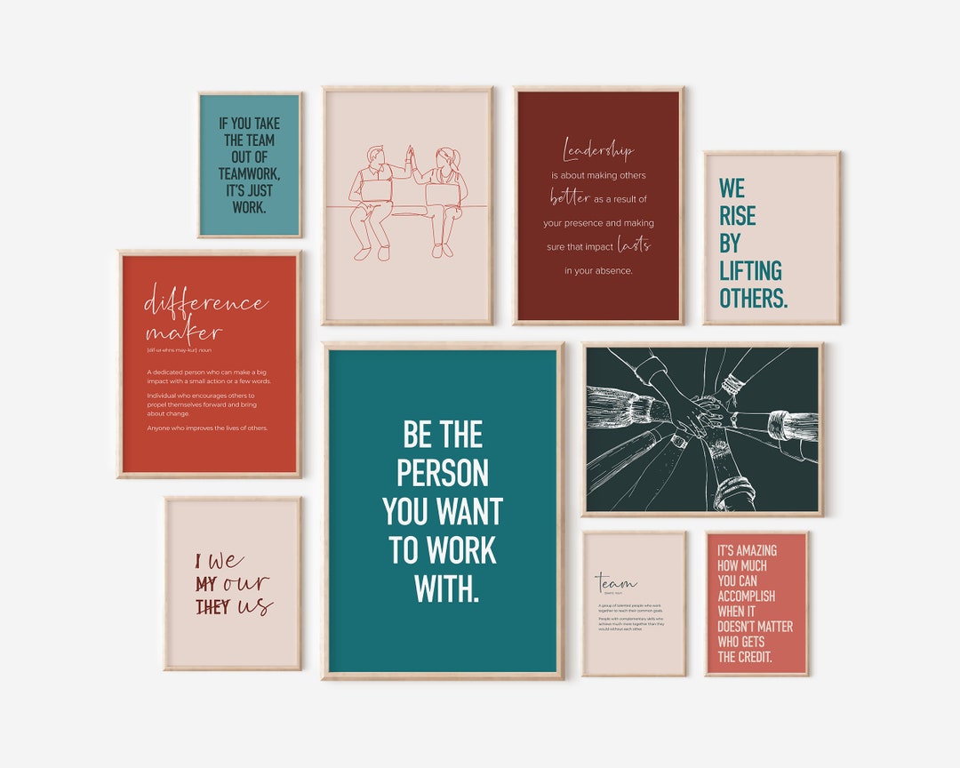 Colorful Office Decor, 10 PRINTABLES, Motivational Wall Art, Teamwork ...
