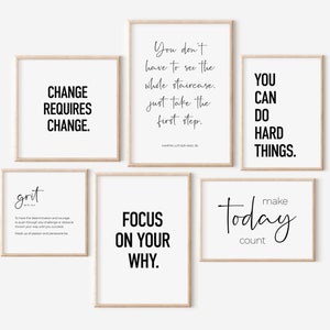 Office Decor for Women, Set of 6 PRINTABLES, Motivational Quotes, Home Desk Wall Art, Work Motivation Poster, You Can Do Hard Things Print