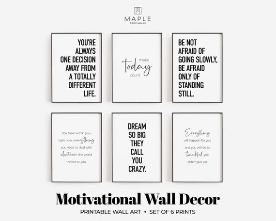 Motivational Posters, Set of 6 PRINTABLES, Office Decor for Women, Motivation Wall Art, Inspirational Work Quotes, Modern Home Office Prints