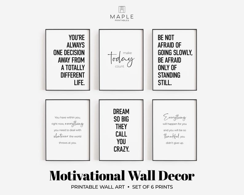 Motivational Posters, Set of 6 PRINTABLES, Office Decor for Women, Motivation Wall Art, Inspirational Work Quotes, Modern Home Office Prints image 1