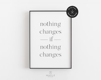 Motivational Prints, Change Quote, Downloadable Prints, Classroom Decor, Printable Wall Art, Nothing Changes If Nothing Changes, Minimalist