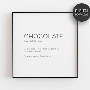 Chocolate Definition Print, Baker Gifts, Chocolate Poster, Downloadable Prints, Printable Wall Art, Bakery Decor, Funny Chocolate Lover Gift