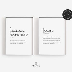 HR Office Decor, Set of 2 Printables, Human Resources Prints, Team Definition, Funny HR Appreciation, HR Wall Art, Hr Humor, Hr Quote Poster