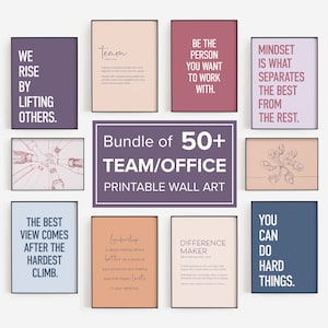 Team Quotes Bundle of 50 Colourful Prints, Printable Minimalist Office Wall Art, Motivational Posters for Workplace Decor and Productivity