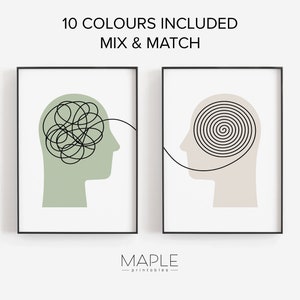 Decoración de la oficina del terapeuta, impresiones de terapia de conversación, póster de psicología, juego de 2 impresiones, arte de salud mental, arte de pared imprimible, psicólogo escolar