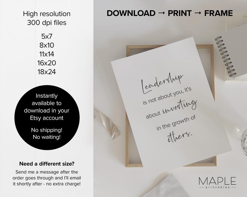 Leadership Quote, Motivational Office Decor, Printable HR Poster, Thank