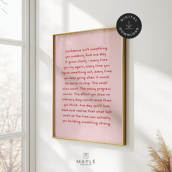 Pink Confidence Quote Print: Preppy Motivational Wall Art, Feminine Self Belief Poster, Growth Mindset Decor (Digital Download)