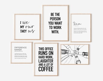 Team Office Decor, Set of 6 PRINTABLES, Teamwork Quote, Motivational Wall Art, Work Motivation Poster, Desk Decor Women, Hands Stacked Print
