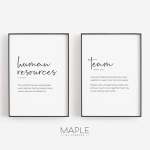 HR Office Decor, Set of 2 Printables, Human Resources Prints, Team Definition, Funny HR Appreciation, HR Wall Art, Hr Humor, Hr Quote Poster