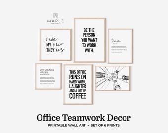 Team Office Decor, Set of 6 PRINTABLES, Teamwork Quote, Motivational Wall Art, Work Motivation Poster, Desk Decor Women, Hands Stacked Print