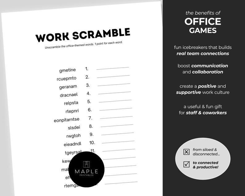 Numbers Scrambled Office Word Scramble Game: Editable Team Building Game for Staff Party ...