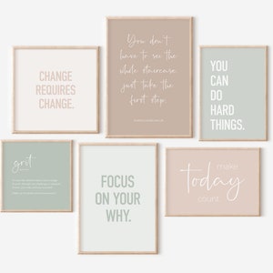 Set di 6 citazioni motivazionali, stampe per ufficio verdi e beige, stampe artistiche da parete per l'ufficio domestico, poster ispirazionali nei toni della terra per le donne