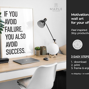 Motivational Wall Art, Printable Success Posters, Growth Mindset Quote Print, Home Office Decor, Workplace Motivation, Work Hard Inspiration image 2