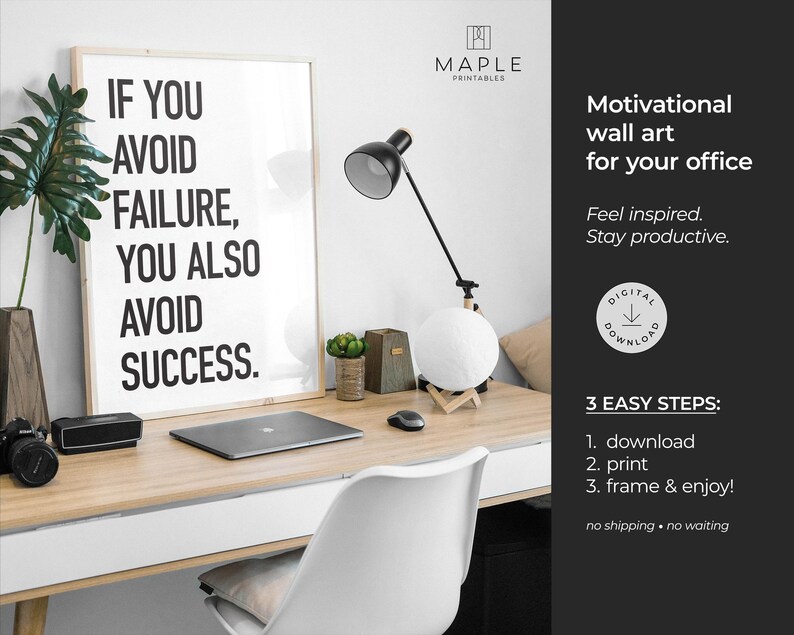 Motivational Wall Art, Printable Success Posters, Growth Mindset Quote Print, Home Office Decor, Workplace Motivation, Work Hard Inspiration image 2