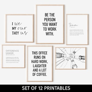 Team Office Decor, Set of 12 PRINTABLES, Teamwork Quotes, Motivational Wall Art, Workplace Posters, Desk Decor Women, Inspirational Wall Art