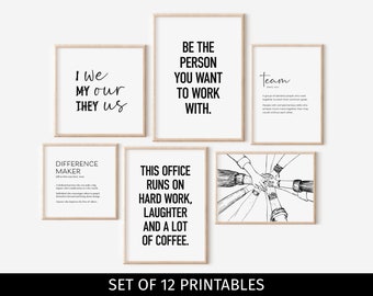 Team Office Decor, Set of 12 PRINTABLES, Teamwork Quotes, Motivational Wall Art, Workplace Posters, Desk Decor Women, Inspirational Wall Art