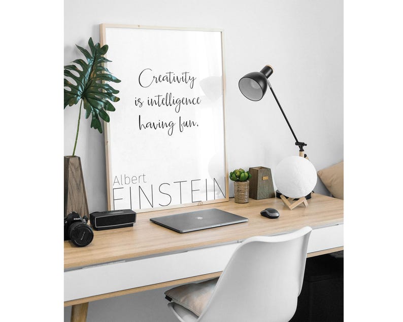 Einstein-citat, kreativitetsaffisch, presentidéer för arkitekter, ha bara kul, nedladdningsbara tryck, inspirerande dekor, utskrivbar väggkonst bild 2