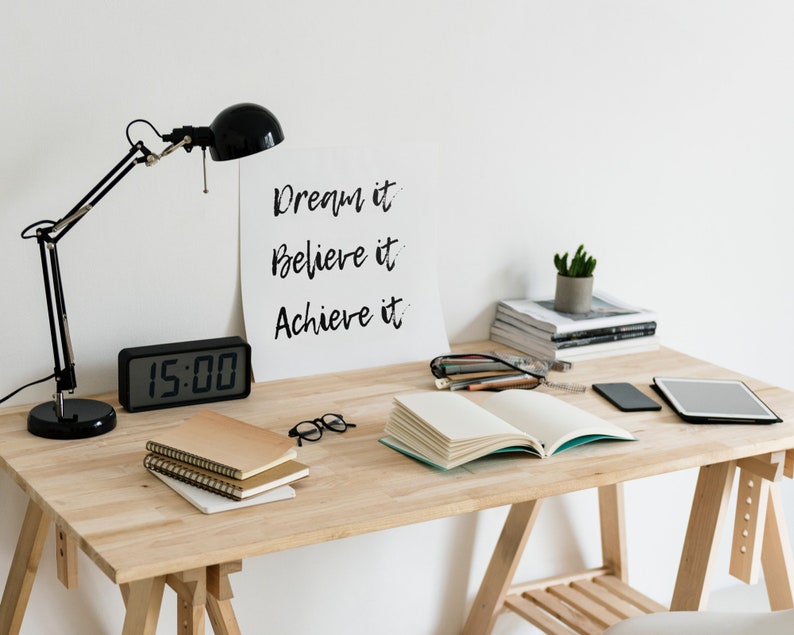 Motivational Downloadable Prints Dream It Believe It Achieve It Classroom Decor Printable Wall Art Office Wall Art Graduation Gift