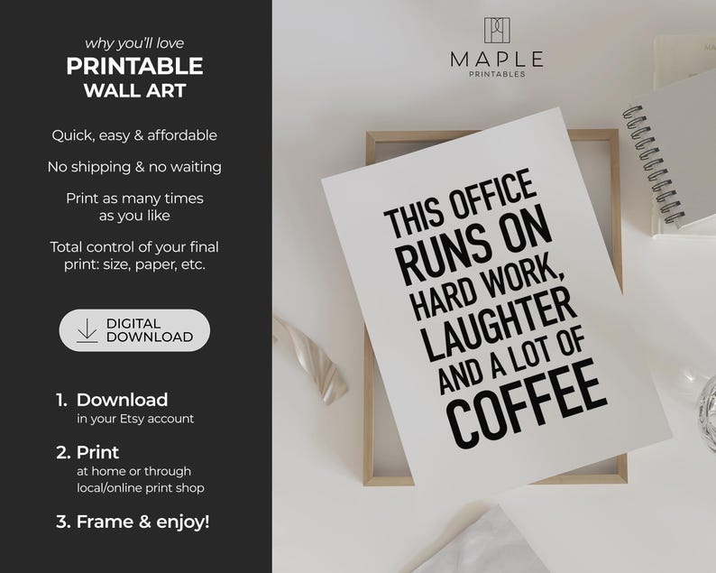 Office Decor, Teamwork Quote Printable, HR Office Print, Coffee Humour Gifts, Workplace Wall Art, Downloadable Poster, Hard Work Laughter image 7