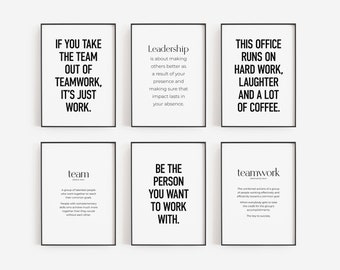 Teamwork Office Decor, Set of 6 PRINTABLES, Team Motivation Prints, Team Work Quotes, Definition Posters, Workplace Wall Art, Break Room Art